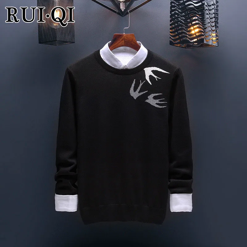 Руи Ци досуг свитер Для мужчин одежда пуловеры Вязание Модная с длинным рукавом