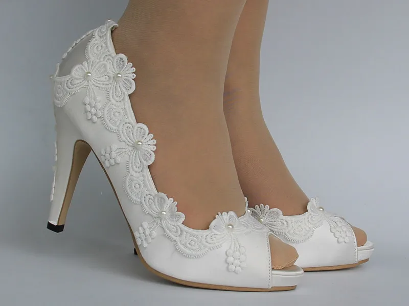 

Wedding Women's Vintage Wedding Lace Peep Toe Heels Women's Bridal Shoes Wedding Party Shoes Bridesmaid