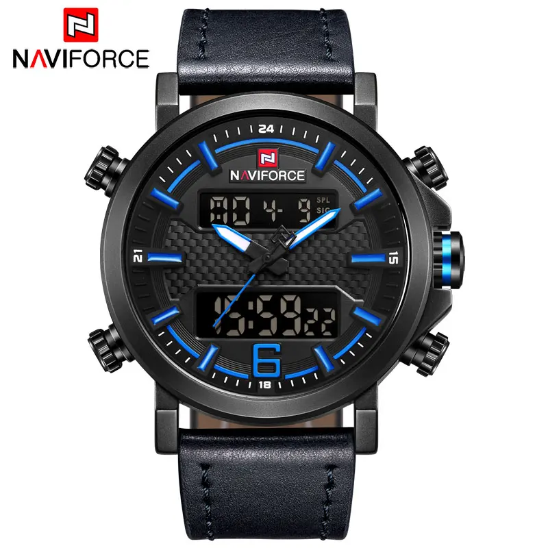 NAVIFORCE 2018 модные мужские часы с двойным дисплеем военные армейские кожаным