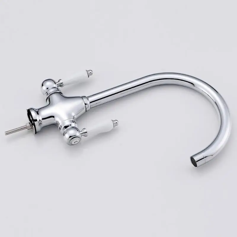 

Traditional Swivel Twin Lever Kitchen Sink Mixer Taps Chrome Monobloc Basin