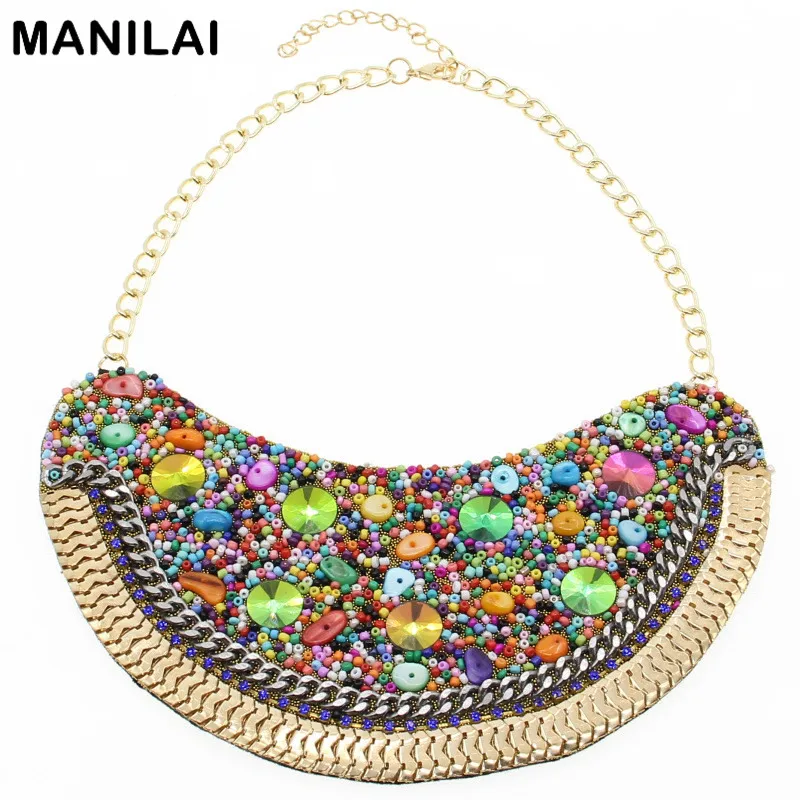 4 дизайна женский очаровательный воротник MANILAI чокеры в форме Луны бусины стразы
