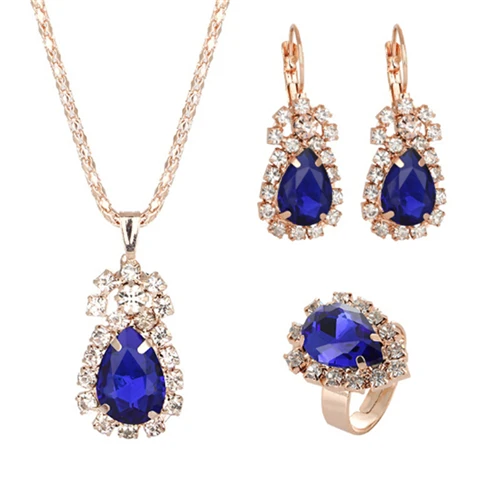 H13415 ZOSHI модное ожерелье, серьги, кольцо, Свадебные Ювелирные наборы для женщин, синие африканские Хрустальные Бусины, Свадебный комплект ювелирных изделий - Окраска металла: H13415