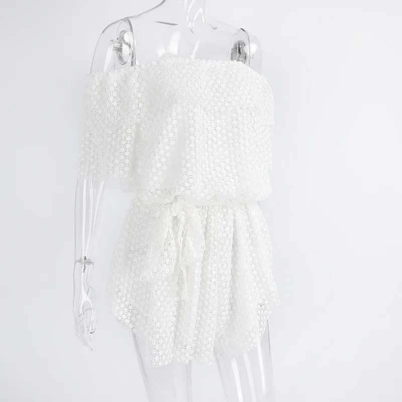 2018 Для женщин летние оборками Playsuit сексуальный свободно белый выдалбливают Slash