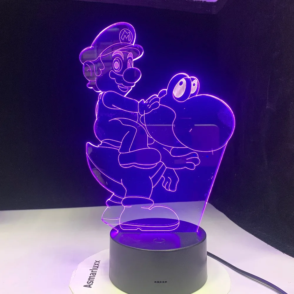 Мультяшная игровая фигурка Супер Марио Yoshi 3D светодиодный USB лампа Акриловая