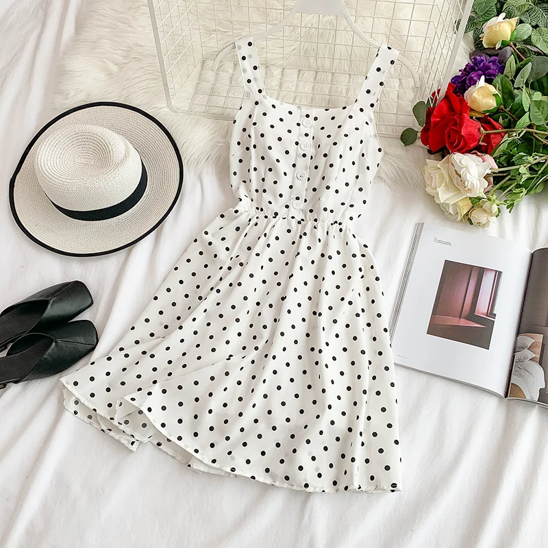 Женское шифоновое платье ALPHALMODA летнее популярное в горошек на бретелях