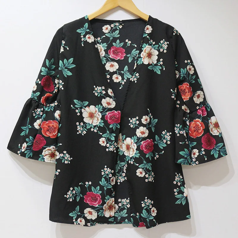 Женская осенне летняя блузка с винтажным цветочным принтом кимоно Boho кардиган