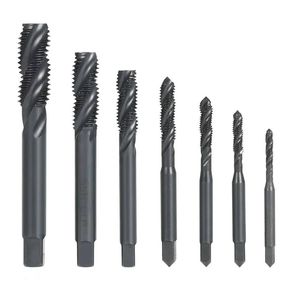 

7PCS Spiral Flute Taps HSS Machine & Manual Screw Thread Tap Nitriding Coated Metric power tool for Metal Wood Plastic Tapping