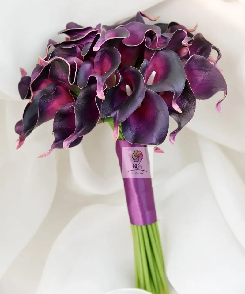 

Handmade Wedding Bridal Bridesmaid Bouquets 30Pcs PU Calla Lily Bouquet Artificial Flower Bride Bouquet Home Decoration Flowers
