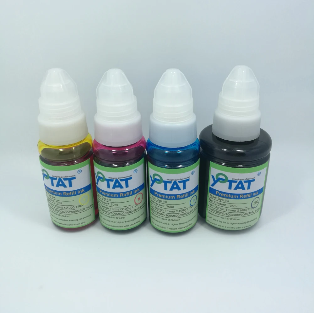 

4 color Premium Dye ink Specially use for Canon Pixma G1000/1100/1800/2000/2100/2800/3000/3800 ink tank printer