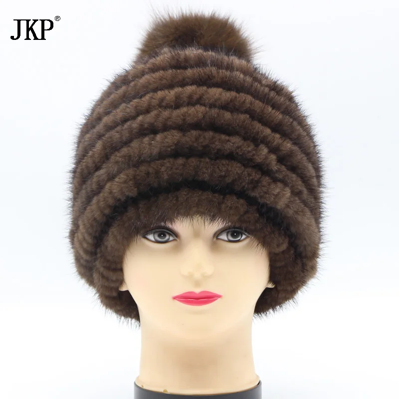 2022 New 100% Real Mink Leather Hand Made Queen Hat Style Knitted Hat & Cap Women's Winter Hat Free Shipping