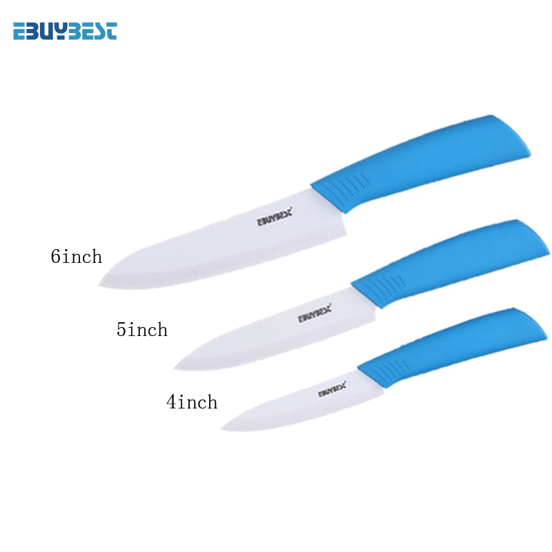 Kitchen Knives Ceramic Knives 3 4 5 6 inch Zirconia Black / White Blade Paring Fruit Vege Colorful Handle Ceramic knife Set - Цвет: Blue 4 5 6