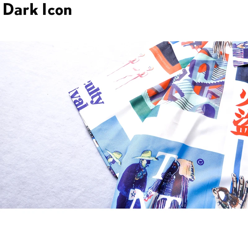 Dark Icon Vintage Street Shirt Men 2019 Summer Turn-down Collar Retro Hip Hop Shirt Front Short Back Long Men's Shirt Male Top