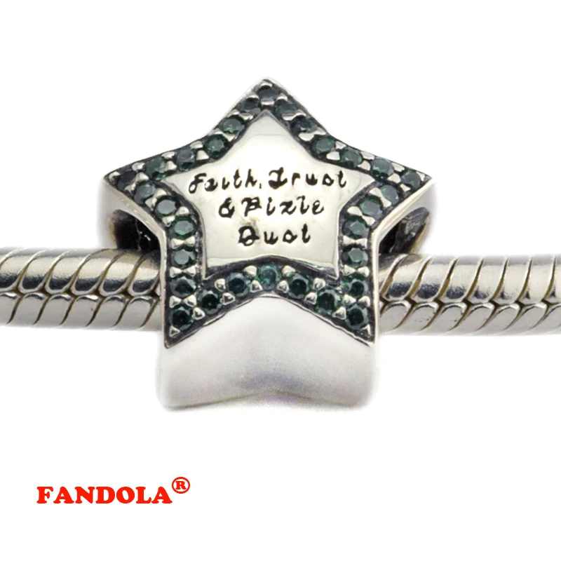 Fit Pandora Браслеты Динь Белл звезда Бусы с зелеными кристаллами Аутентичные
