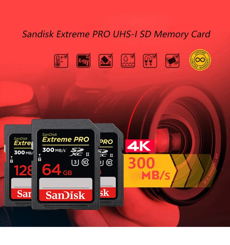 SanDisk 95MBS sd-карта для камеры 80 Мб 128 Гб 64 Гб 32 Гб 16 Гб карта памяти u3 U1 4K флеш-карты для камеры 300 МБ флеш-карта