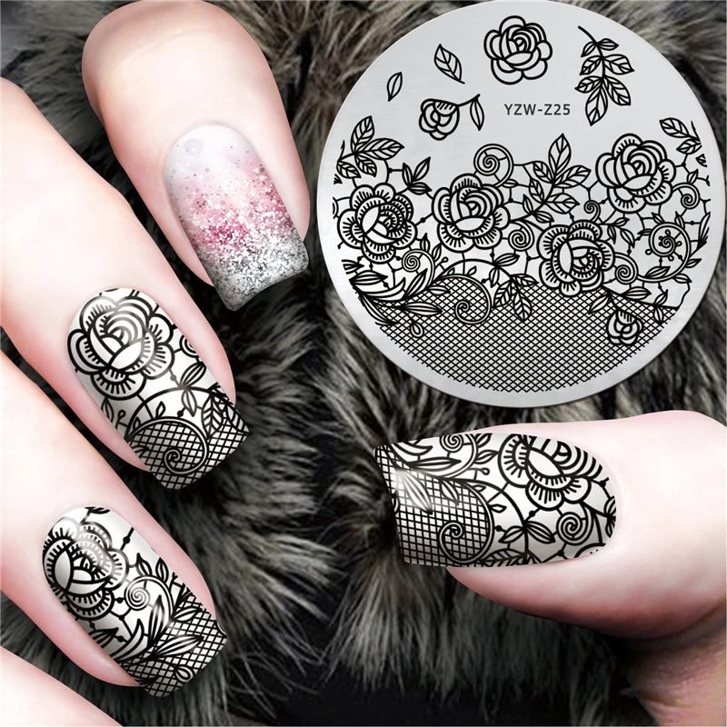 

New Black Flower Lace Design Nail Stamping Plates Konad Stamping Nail Art Manicure Template Nail Stamp Tools #YZW-Z25