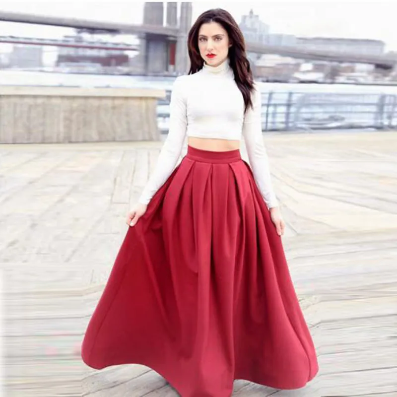 

Modest Burgundy Pleated Satin Women Formal Party Skirt Custom Made High Quality Long Skirts for Evening Prom Lady Any Size Free