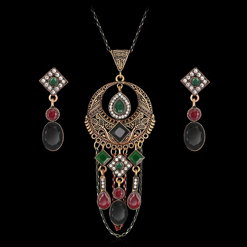 New Retro Rhinestones Crystal Pendant Necklace Chain Earrings Jewelry Set | Украшения и аксессуары