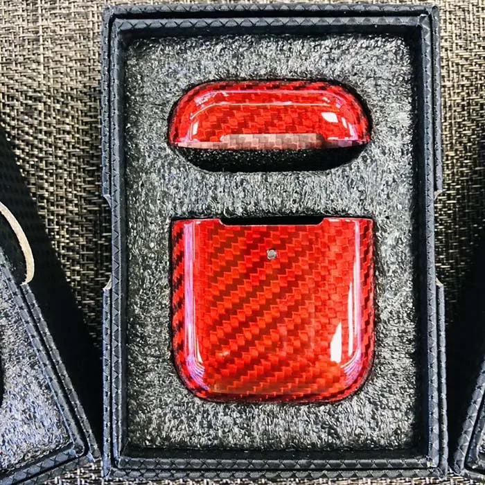 Glossy Red Чехол из настоящего углеродного волокна для Apple AirPods 2 роскошный тонкий светильник защитный чехол из углеродного волокна для наушников для AirPods 2 аксессуары - Цвет: Glossy Red