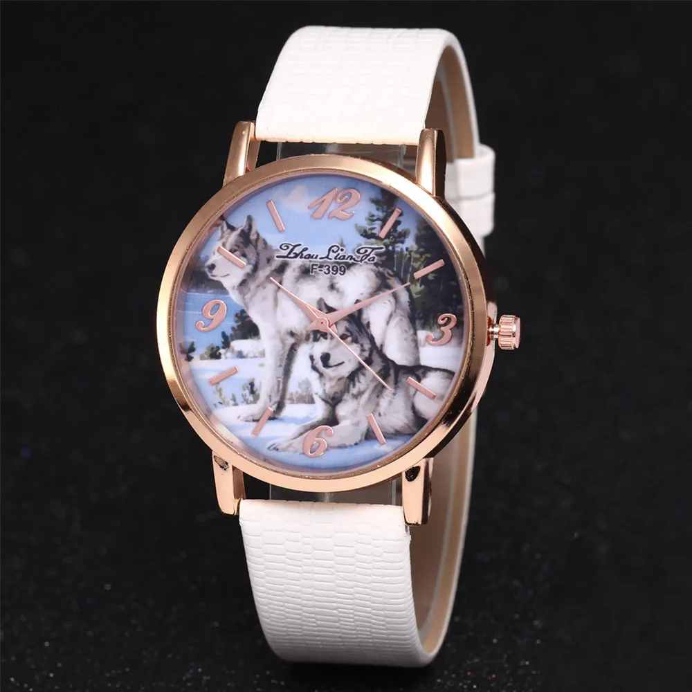 Новинка 2018 модный пояс женские часы подарок Волчья кожа с золотистым циферблатом