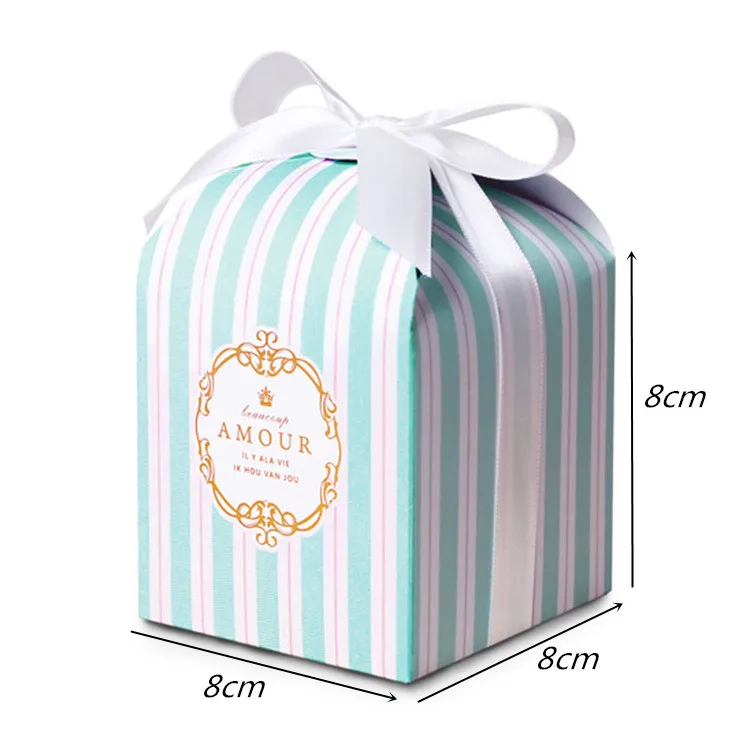 blue with ribbons 50 шт. креативная полосатая конфетная бумага детский душ свадебные принадлежности для вечеринок буквенная бронзовая коробка конфет сладкие подарочные бумажные пакеты - Цвет: blue with ribbons