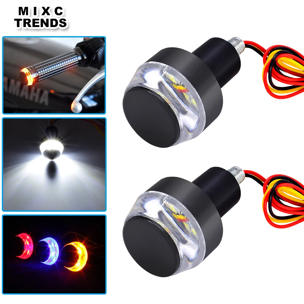 2Pcs Motorcycle Handlebar Turn Signal LED Light 12V Motorbike Handle Bar Ends Indicator Flasher 22mm End Blinker Dual Color |