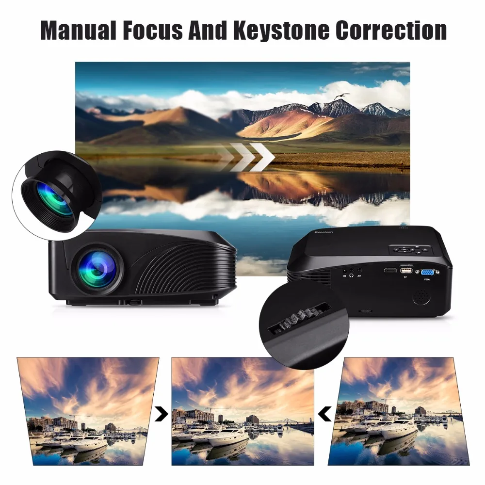 Excelvan LED4018 портативный проектор 1200 люмен 800*480 макс 1080P красно-синий 3D с HDMI USB VGA AV TF интерфейс домашний кинотеатр