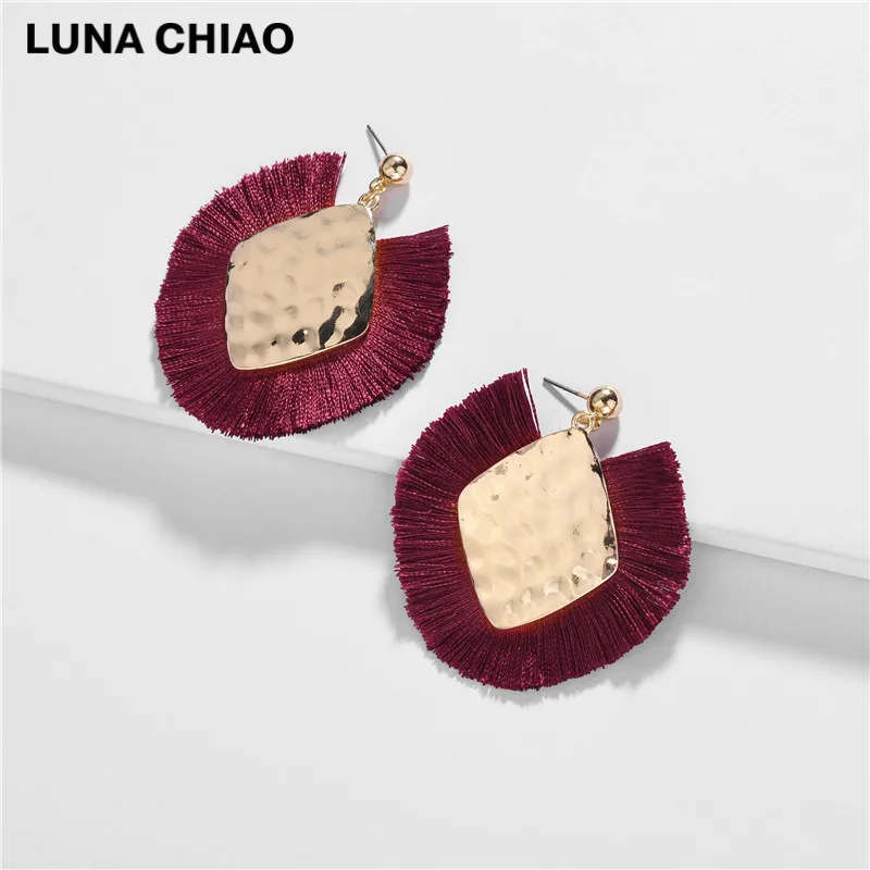 burgundy LUNA CHIAO, осенний стиль, ювелирное изделие, серьги, богемный стиль, бахрома, кисточка, Bijoux, массивные серьги для женщин - Окраска металла: burgundy