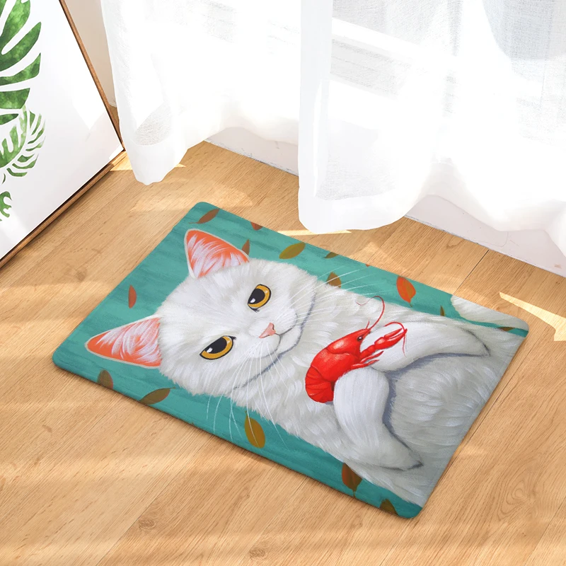 Приветственный напольный коврик Eat Cat фланелевый для прихожей 40x60 см 50x80 кухонный