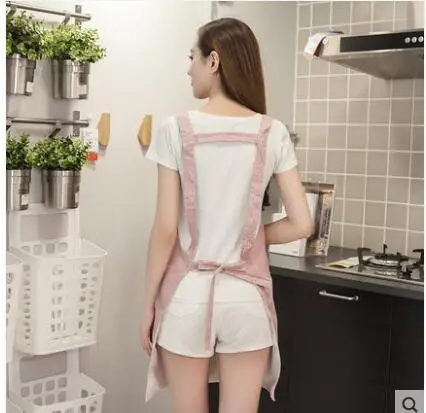 Cotton and linen anti-fouling apron kitchen oil-proof cooking belly waist Household simple adult sleeveless hanging neck gown |