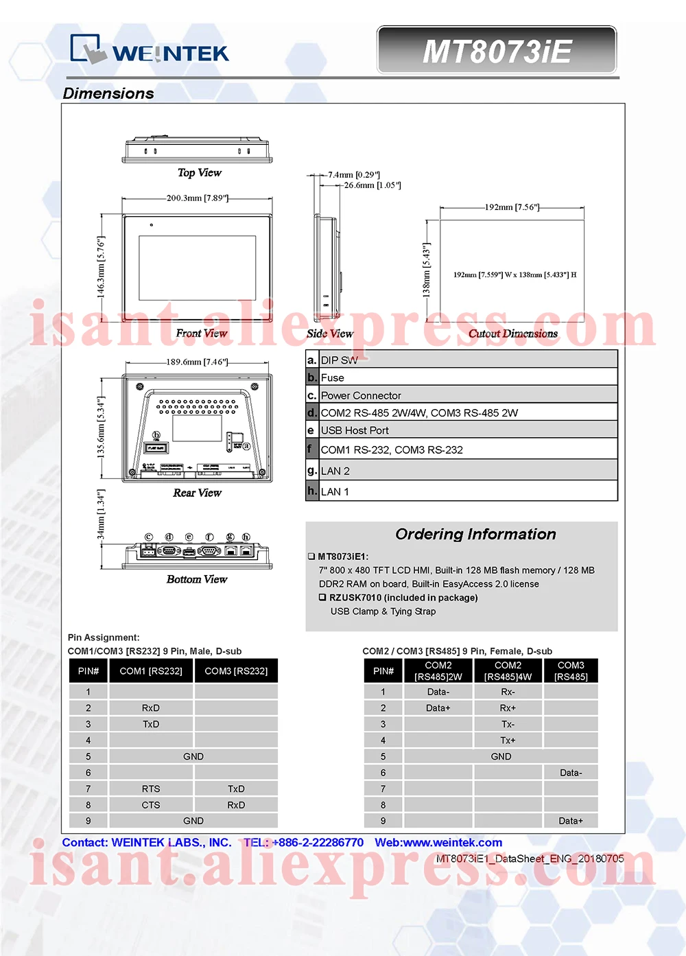MT8073iE Weintek HMI Встроенная Лицензия EasyAccess2.0 и два порта Ethernet( и