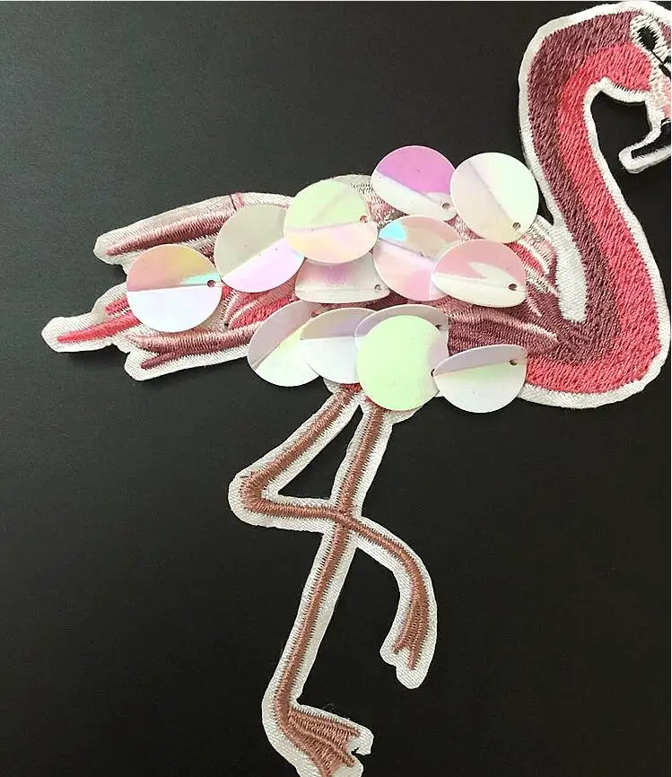 2017 1Pc Flamingo Sequined Embroidered Patches for Clothing Sewing iron on Applique Shirt Jacket Sticker Garment Badges Patch - купить по