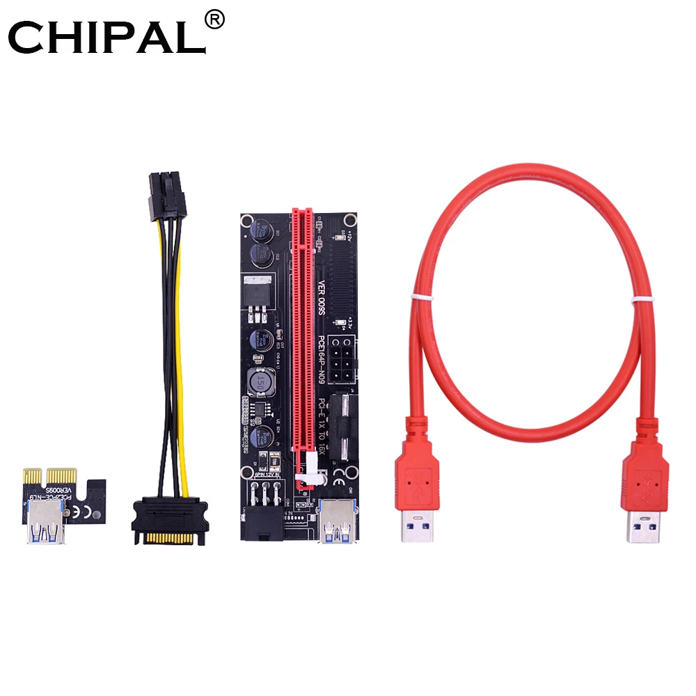 CHIPAL VER009S PCI E Riser Card 009S PCIE 1X к 16X удлинитель + светодиод 0 6 м USB 3 кабель/Molex источник