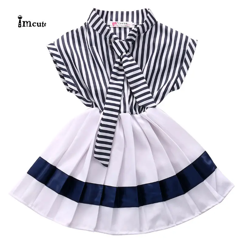 2019 New Hot Sale Latest Summer Fashion Cute Toddler Kids Girls Striped Casual Swing Dress Sundress Clothes 2-7T | Детская одежда и