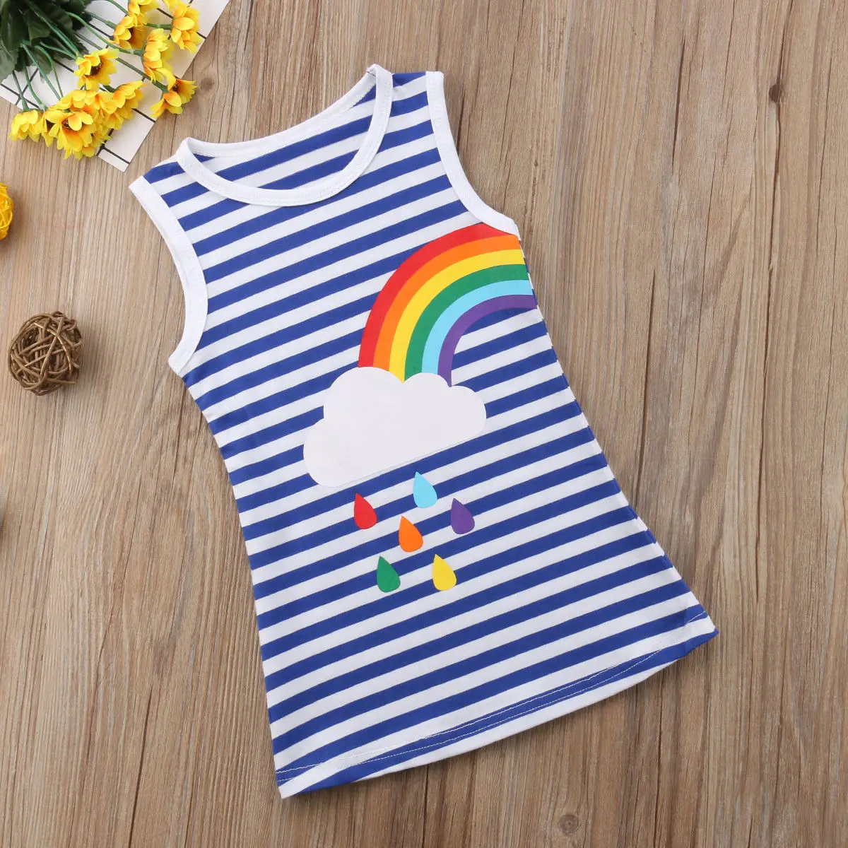 Новинка 2018 Брендовое летнее платье для маленьких девочек с радужными полосками
