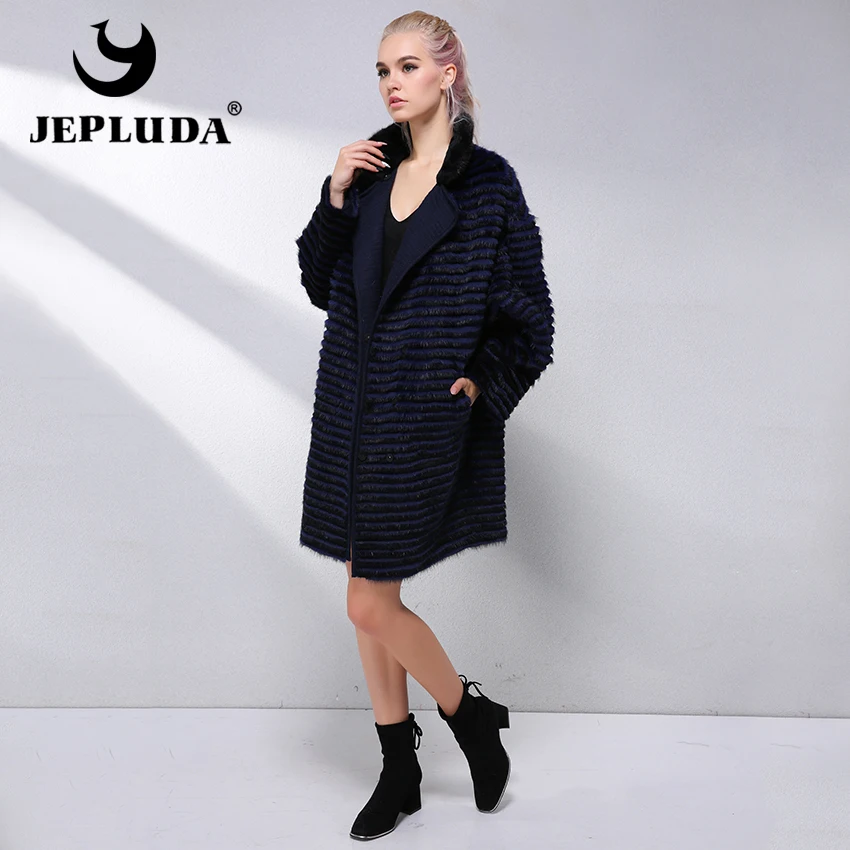 JEPLUDA Бренд Вязанная Норка Женская Шуба Натуральный Мех Мягкий Комфортабельный