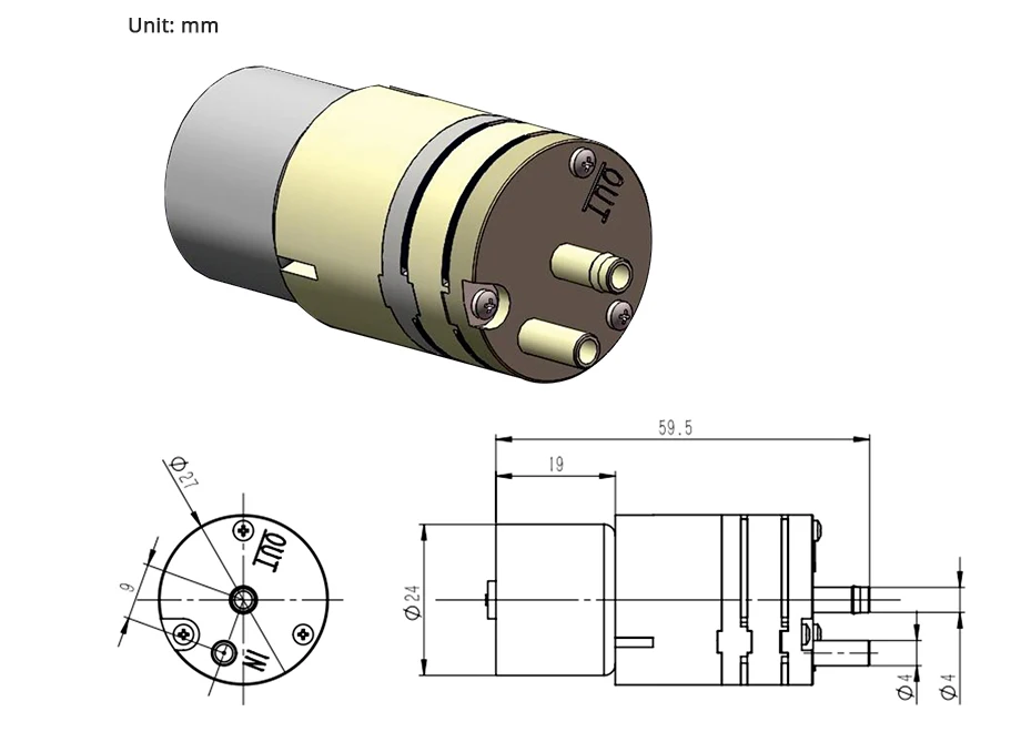 Kamoer KVP04 воздушный насос 12/24V мини-диафрагменный вакуумный насос с бесщеточным двигателем постоянного с низким расходом