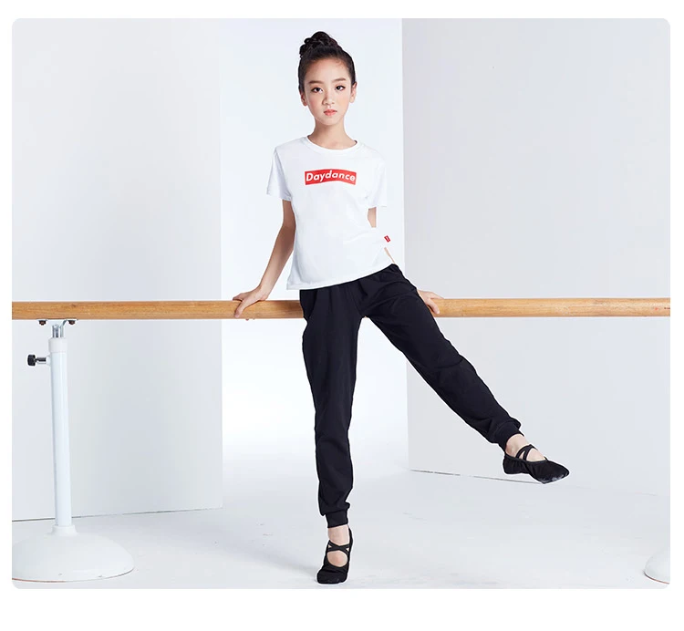 Summer Girls Printed Shirt Kids Full Cotton T Shirt Short Sleeve Top Children Sport Yoga Jogging Fitness Tees Black White Pink