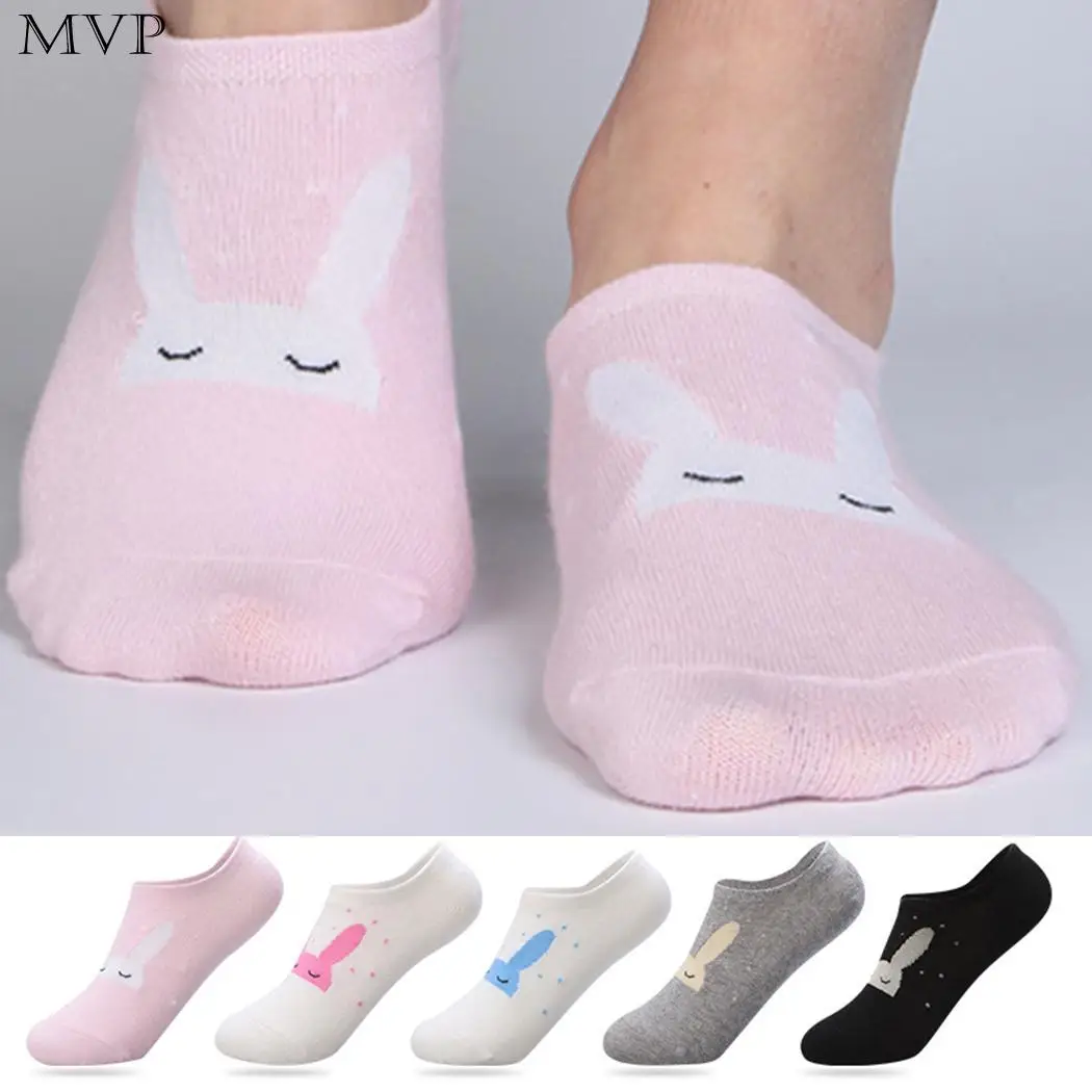 Women Sweet Cartoon Bunny Socks Comfortable Cotton Rabbit Invisible Boat All Season Jacquard Medium | Женская одежда