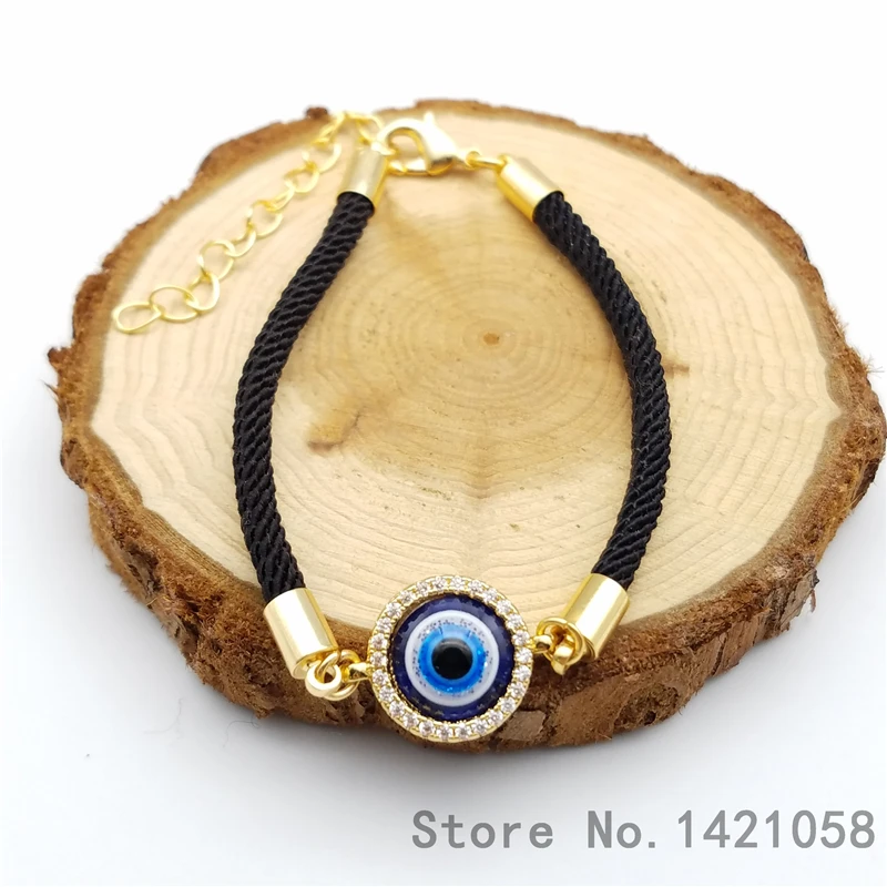 10pcs/Lot Wholesale resin inlay blue eye turkish charm bracelet black rope | Украшения и аксессуары