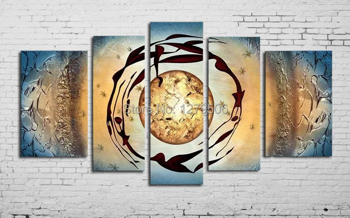 

Handmade Oil Painting On Canvas Wall Art Home Decor For Living Room As Unique Gift 5 Pieces/set Round Dance Picture Decor