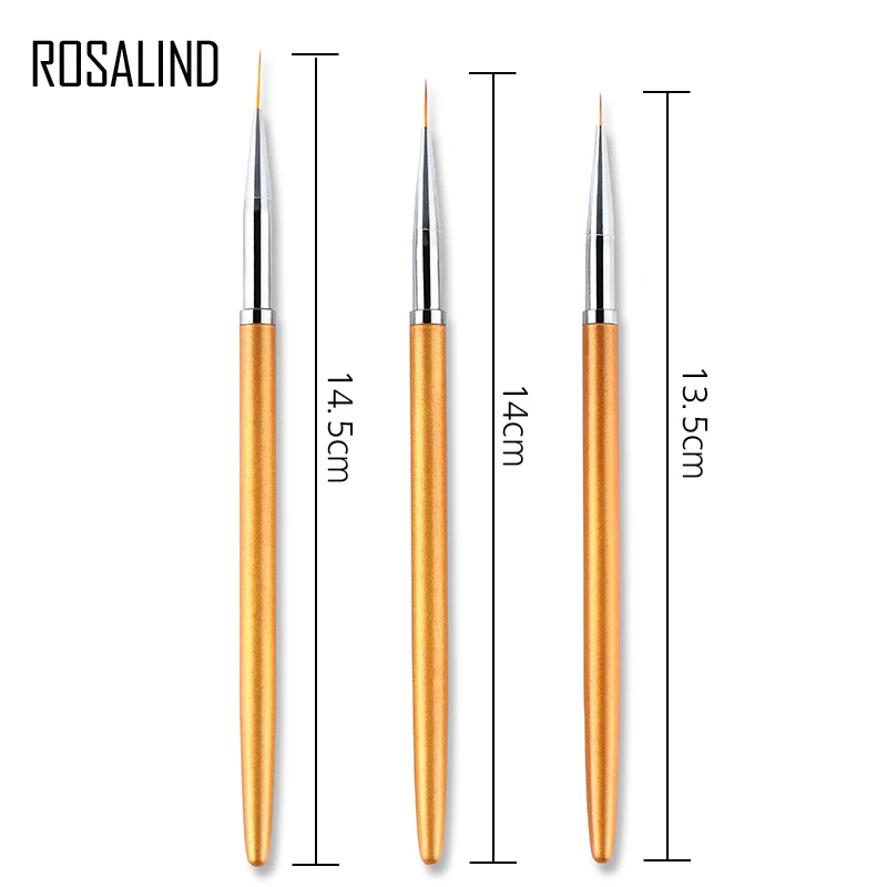 ROSALIND 3 шт./компл. Золотые кисти для ногтей дизайнерские маникюрный набор