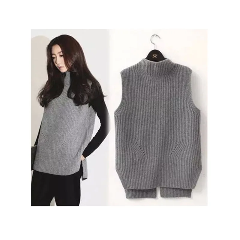 Женский вязаный жилет с высоким воротом шерстяной свитер без рукавов пуловер