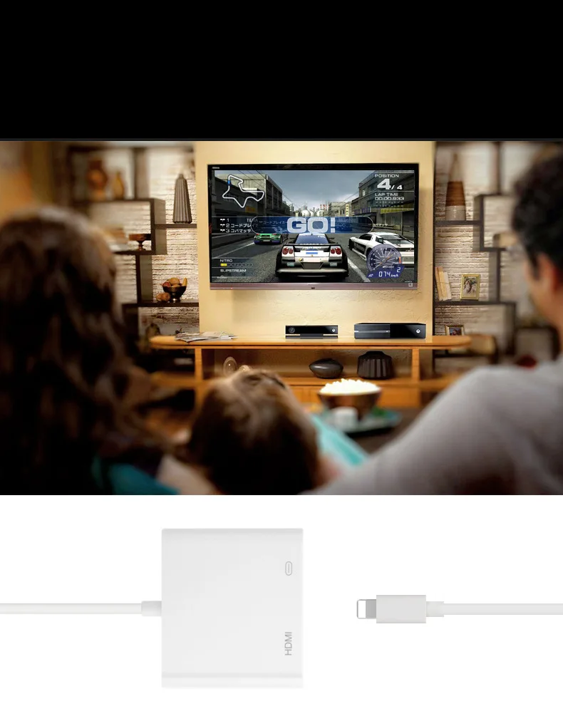 Для IPhone 8X/iPad к HDMI подключенный hd ТВ проектор с одним и тем же экраном в автомобиле |