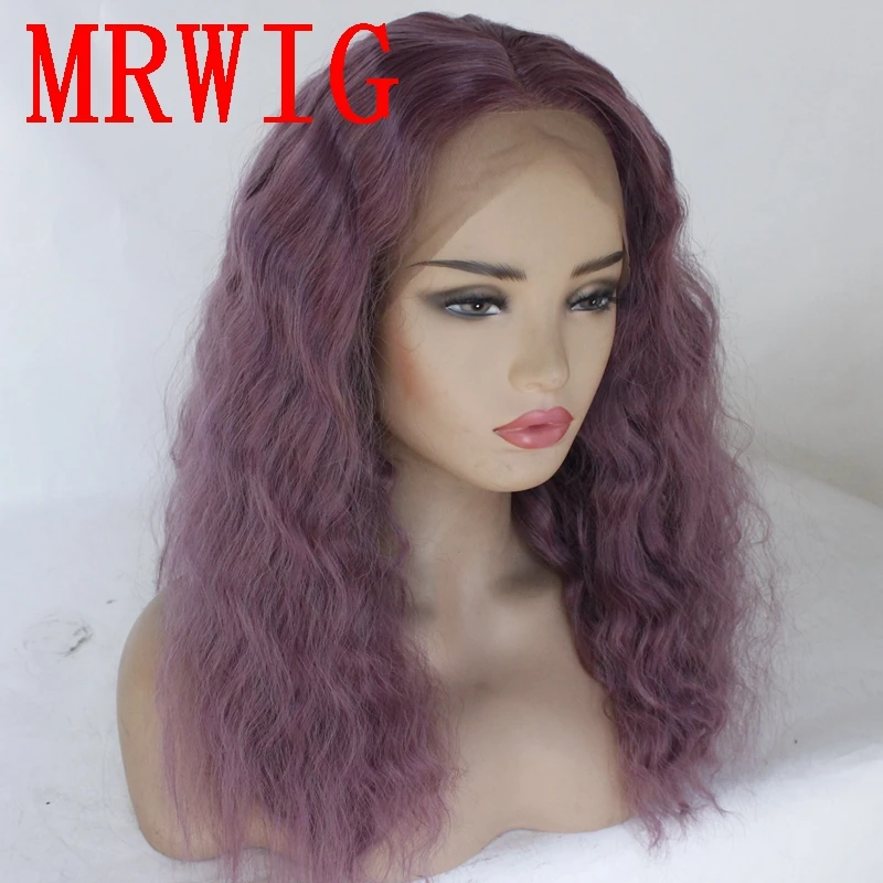 MRWIG 14in короткий Боб кудрявый смешанный фиолетовый синтетический парик фронта