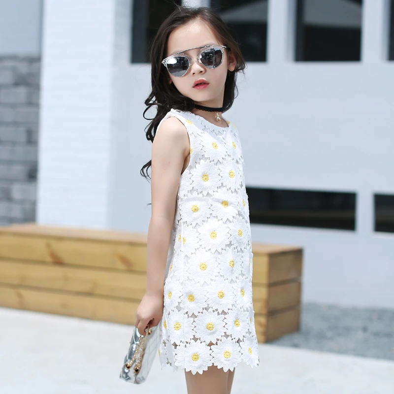 4-15y Baby Girl Sun Flower Summer Dresses 2017 Dress For Teenagers Sleeveless Kids Casual Lace Verkleed Kostuum Meisjes | Детская одежда