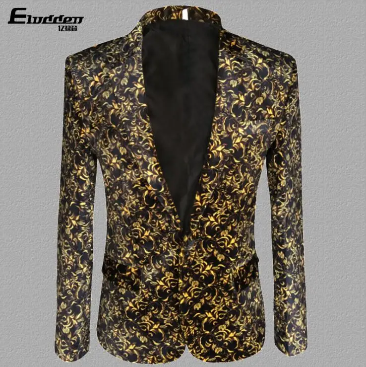 Gold velvet print clothes men suits designs masculino homme stage costumes singers jacket men blazer dance star style dress