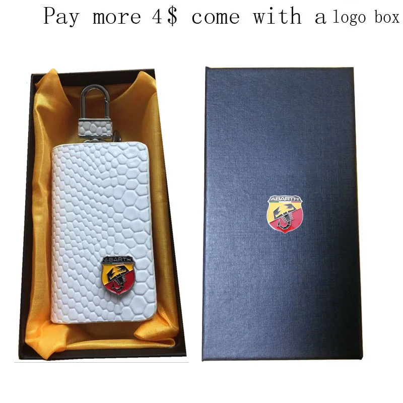 White with logo box KUNBABY кожаный чехол для автомобильных ключей из змеиной кожи, чехол для ключей, кошелек для ключей Abarth - Название цвета: White with logo box