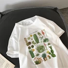 Женская футболка Harajuku, с изображением растений, кактусов, мясистых, с буквенным принтом, модная летняя Свободная Повседневная винтажная Женская одежда с круглым вырезом