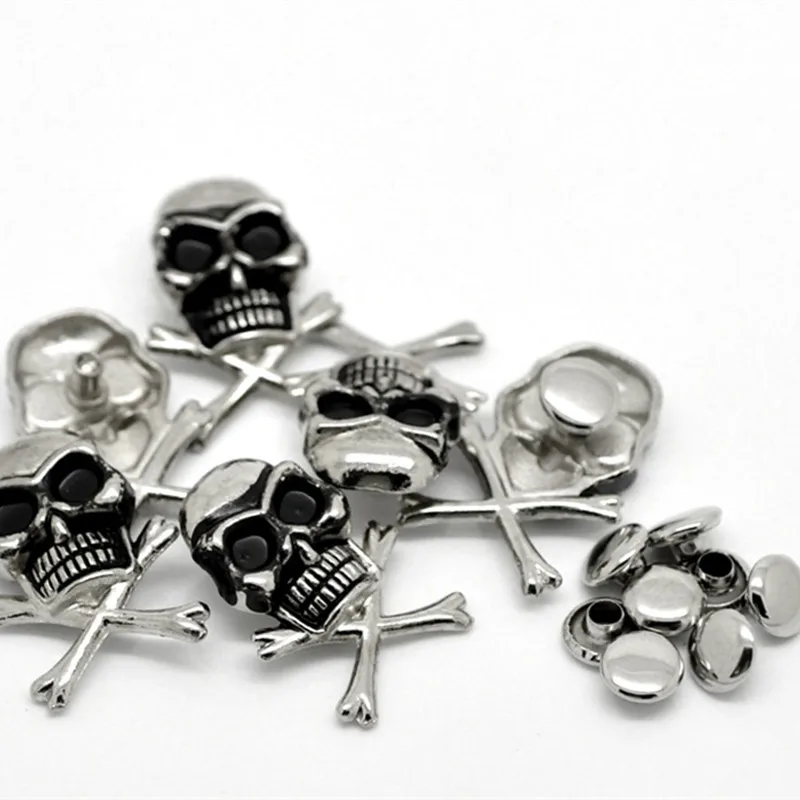 

500Sets Halloween Punk Skull Crossbone Studs Spots Spike Garment Rivets Antique Silver Tone For Clothes Shoes Bags Sewing