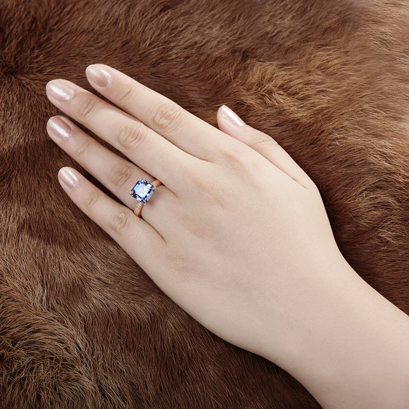 AINUOSHI 6 карат Asscher Cut Solitaire синие кольца создан Танзанит Драгоценный Камень Обручальное кольцо из стерлингового серебра ювелирные изделия